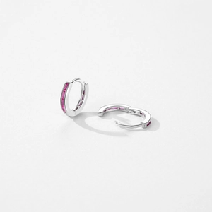 Elegant S925 sterling silver hoop earrings set with sparkling pink rectangular zircon stones