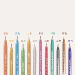 Set of 12 metallic glitter pens for kids coloring and journal writing on white background