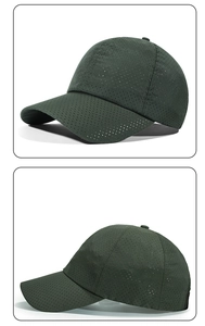 Detail der armee-grünen atmungsaktiven Mesh-Kappe mit lasergeschnittenen Belüftungslöchern