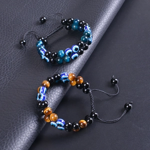 Bracciale doppio strato occhio del diavolo con occhio di tigre blu e cordino intrecciato