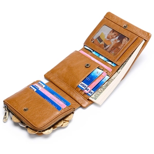 Cartera de cuero de cera de aceite vintage para hombre con monedero grande