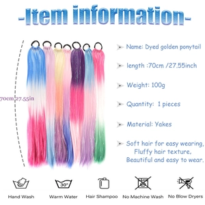 70cm gradient colorful laser ponytail hair extension made of Yakes synthetic fiber