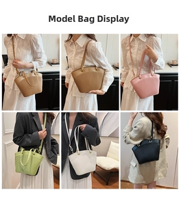 Collage of pleated tote bags in six colors showing versatile shoulder and crossbody styles