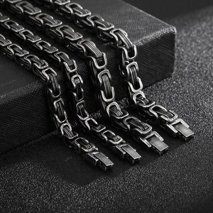 Collier Chaîne Byzantine Pour Homme Acier Inoxydable Vintage Oxydé Maillon Carré Style Punk Industriel Bijoux