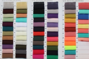 Detailed color swatches of lightweight chiffon fabric with identification numbers