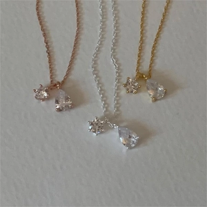 Minimalist 925 sterling silver zircon necklace with round and teardrop pendants in three colors