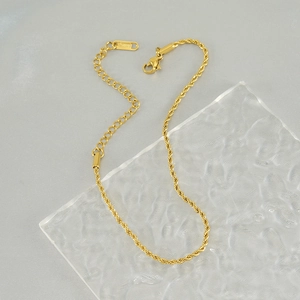 Women Gold Plated Stainless Steel Anklet Minimalist Twisted Rope Chain Jewelry Foot Accessory Adjustable French Style