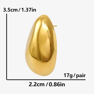 Detailed dimensions of 18k gold plated stainless steel teardrop earrings 3.5cm height