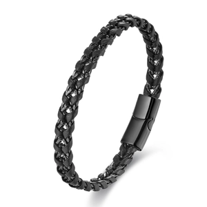 Minimalistisches schwarzes geflochtenes Lederarmband für Herren mit Magnetverschluss