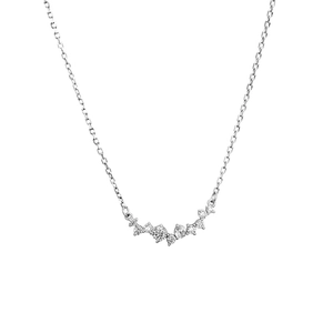 S925 sterling silver smile necklace with sparkling pavé zircon stones on white background