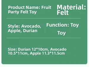 Detailed size specifications for avocado, apple and durian shaped felt cat toys