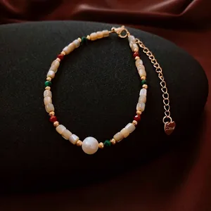 Vintage 18k gold plated stainless steel freshwater pearl bracelet with colorful beads