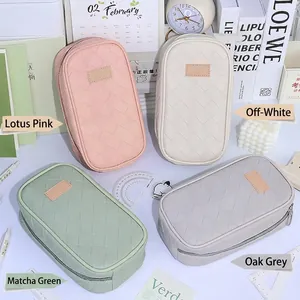 Large capacity woven pencil case in four colors with multiple layers for school storage