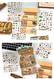 Detail of 3D stackable PET deco stickers featuring cartoon miner and gem mining scene
