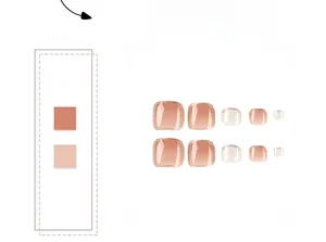 Detailliertes Set aus 10 nude-rosa Fußnägeln mit Farbverlauf und silbernem Glitzer-Akzent