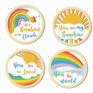Set of 4 wooden rainbow and sun wall art ornaments for children's room decor