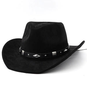 Classic black faux suede cowboy hat with metal studded leather band for men and women