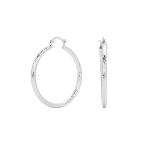 Detailed view of large S925 sterling silver hoop earrings with twisted spiral texture