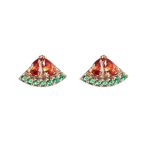Elegant S925 silver watermelon studs with red gems and green crystals in rose gold