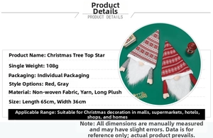 Detail of plush Christmas tree topper gnome with long beard and decorative holiday hat