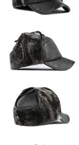Vue en trois angles d'une casquette d'hiver pour homme avec cache-oreilles en fourrure