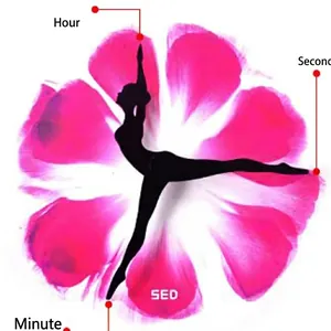 Aiguilles d'horloge silhouette ballerine créative sur fond floral rose dégradé