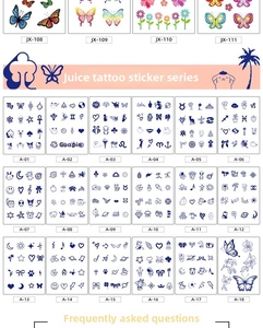 Catalogue détaillé de tatouages temporaires papillons et fleurs à paillettes étanches