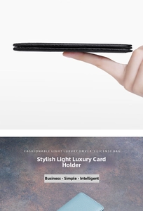 Slim black lychee leather card holder showing ultra-thin profile and neat edge stitching