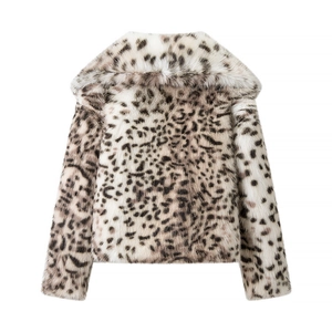 Back view of leopard print faux fur jacket showing wide collar and plush texture