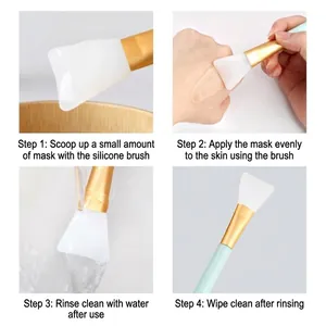 Guida d'uso per pennello maschera in silicone con fasi di applicazione e pulizia