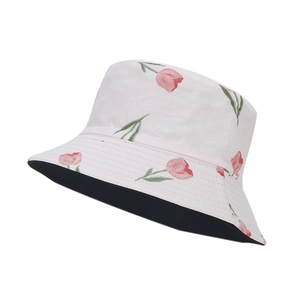 Chapeau bob réversible en coton pour femme avec motif tulipe pour protection solaire d'été