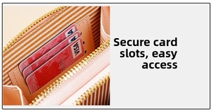 Detail of pink leather phone bag showing organized interior card slots and golden zipper