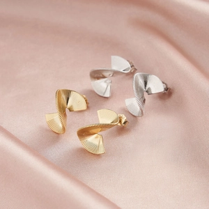 925 Sterling Silver Stud Earrings Spiral Fan Shape Geometric Irregular Textured Punk Style Jewelry For Women