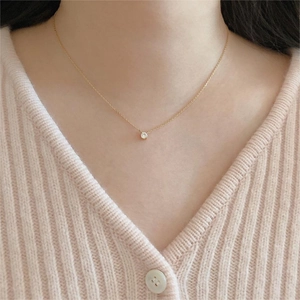 Elegant 925 sterling silver four-claw zircon necklace shown on a female neck model