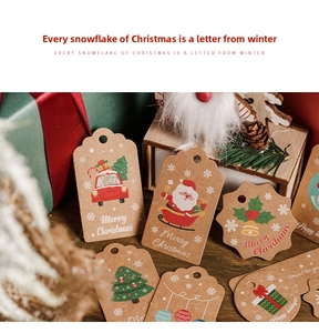 Thick kraft paper Christmas gift tags with cute Santa and tree prints for holiday decor.
