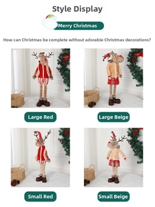 Christmas elk reindeer dolls in red and beige colors with festive holiday attire