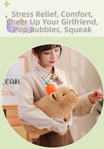 Cute capybara plush toy with orange persimmon accessory featuring bubble and sound effects