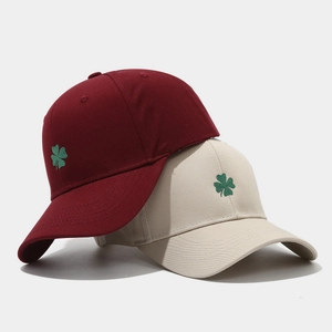 St. Patrick's Day baseball cap with clover embroidery in burgundy and off-white