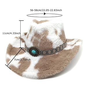 Chapeau de cowboy imprimé vache avec ceinture turquoise et dimensions de 56-58cm