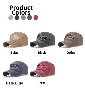 Detailed collection of vintage washed baseball caps with New York 1625 3D embroidery