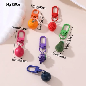 Detailed dimensions and weight of assorted fruit pendants including strawberry and cherry