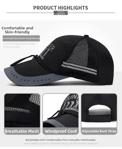 Close-up of quick-dry mesh fabric and adjustable wind rope on the outdoor fishing cap