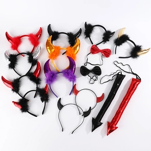 Halloween sequin devil horn headband set with matching bow tie and tail in various colors