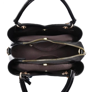Black crocodile pattern tote bag with large capacity and multi-compartment interior