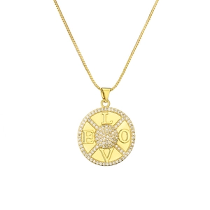Elegant gold celestial pendant necklace with zircon halo and LOVE engraving for women