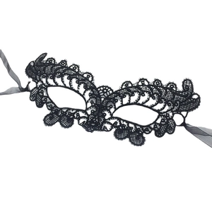 Elegant black lace masquerade mask with intricate cutout patterns for women party