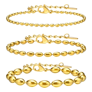 Three sizes of 18K gold plated stainless steel bead ball chain bracelets with lobster clasps