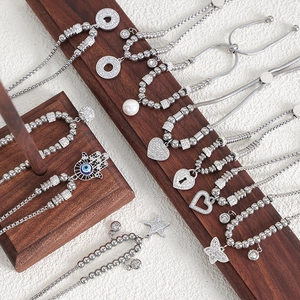 Hip hop heart and star charms chain bracelets in silver finish with pavé zircon
