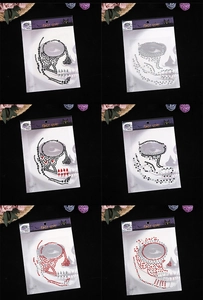 Six sets of Halloween face gems and crystal jewels in skull and glitter styles