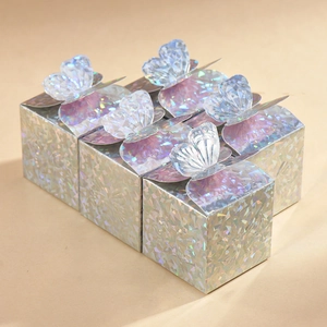 Laser Holographic Gift Box With 3D Butterfly Lid Diamond Texture Square Party Favor Candy Box Wedding Birthday Souvenir